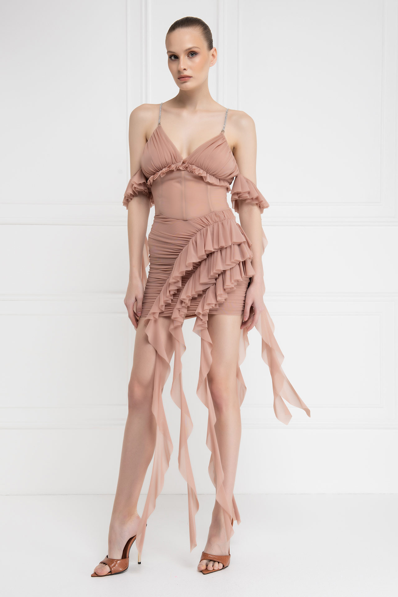 оптовая Caramel Ruffle-Trim Cami Mini Dress