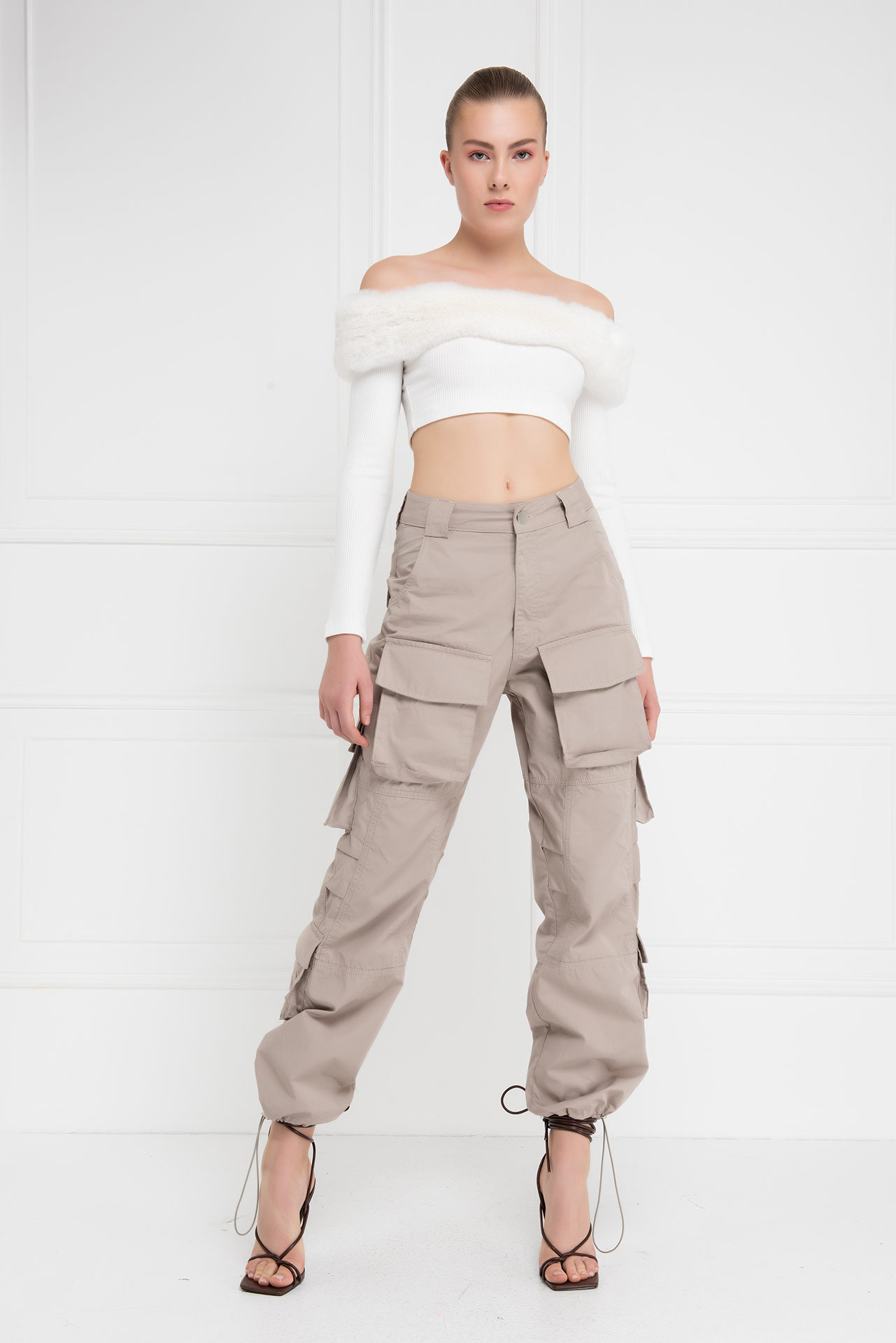 Offwhite Fur-Trim Off-the-Shoulder Top