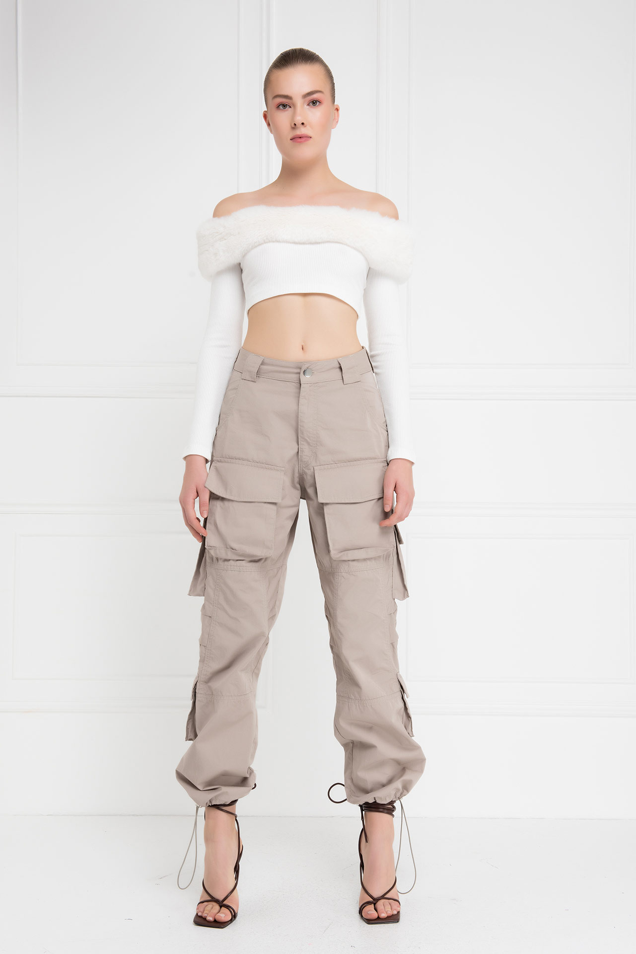 Offwhite Fur-Trim Off-the-Shoulder Top