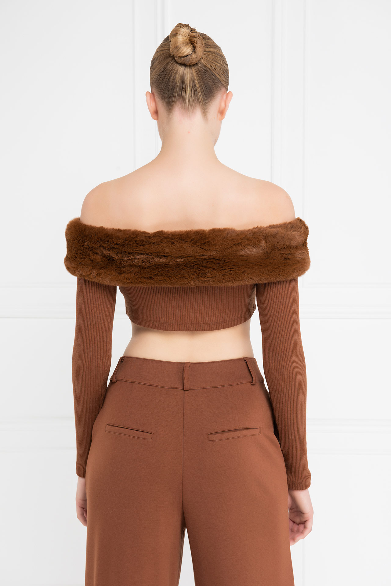 Taba Fur-Trim Off-the-Shoulder Top