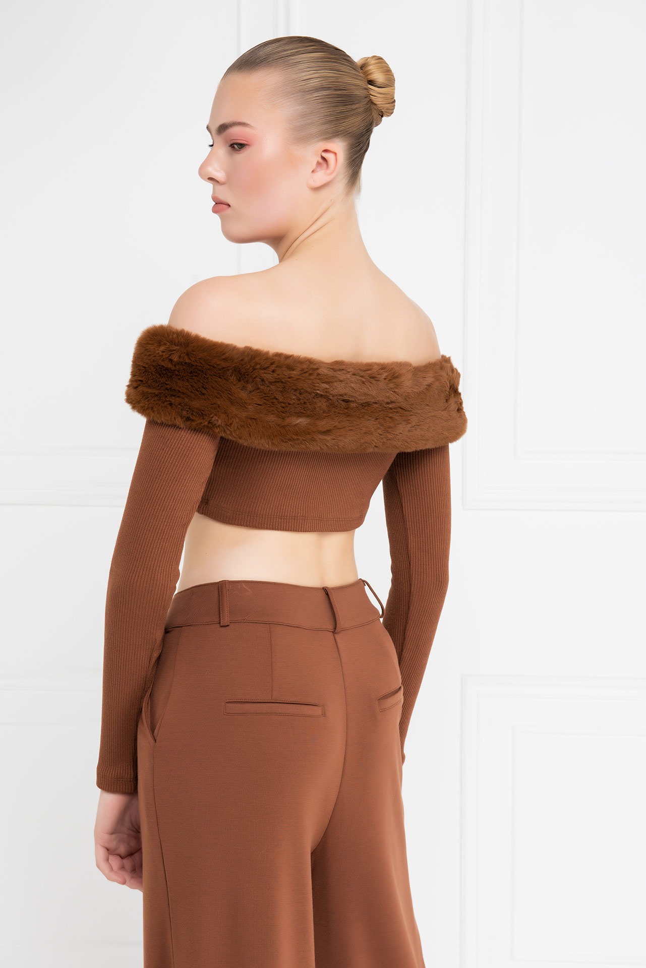 Taba Fur-Trim Off-the-Shoulder Top