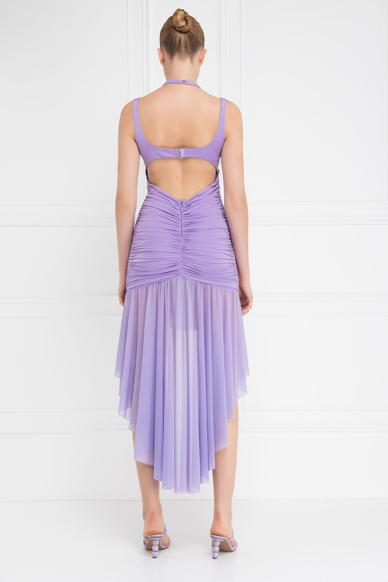 Wholesale New Lilac Cut Out Front Ruffled Dress