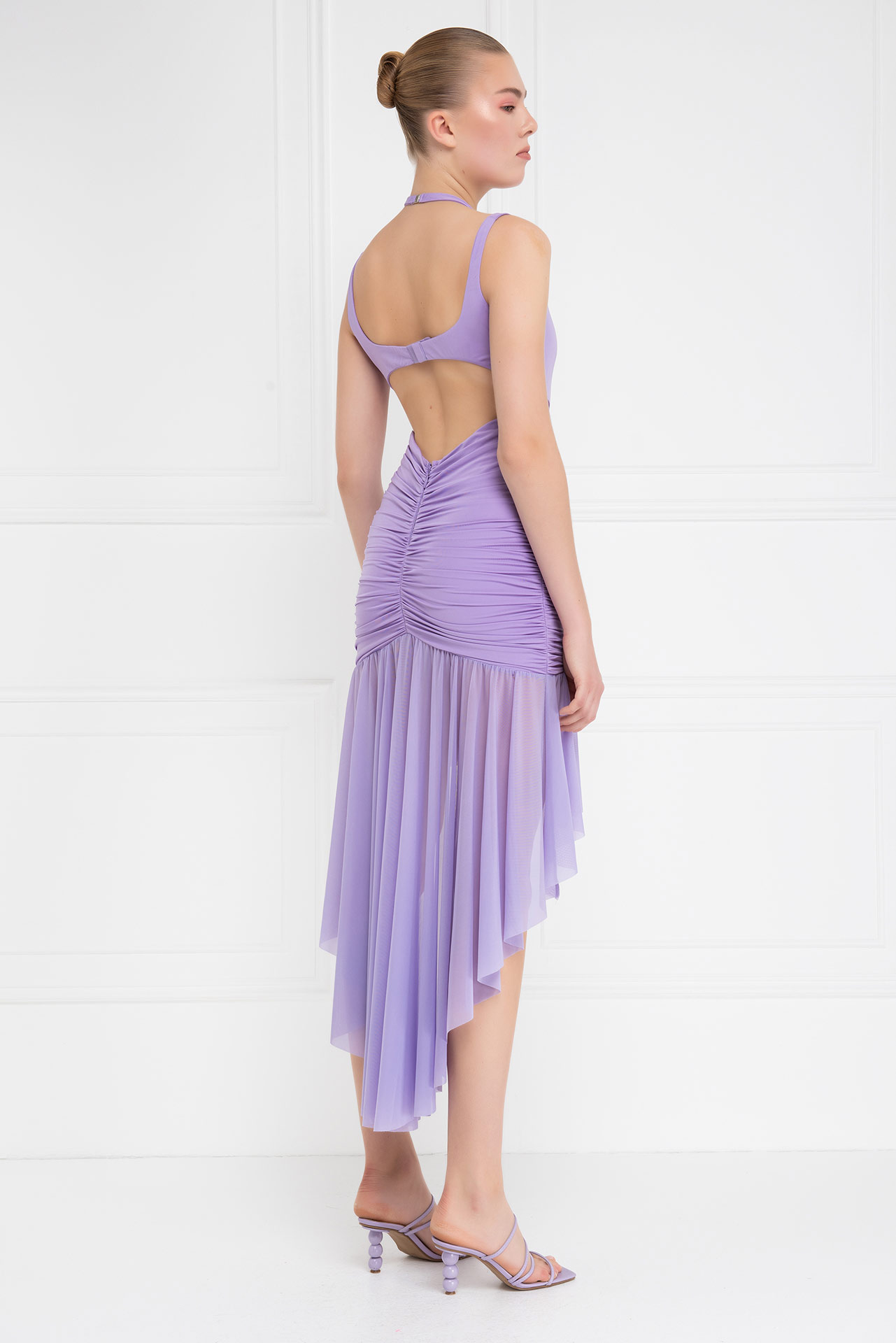 Wholesale New Lilac Cut Out Front Ruffled Dress