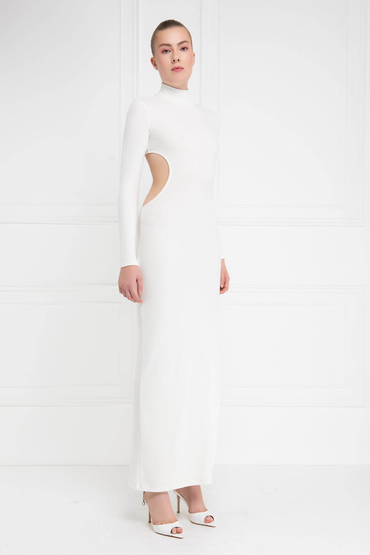 Offwhite Backless Split-Leg Maxi Dress