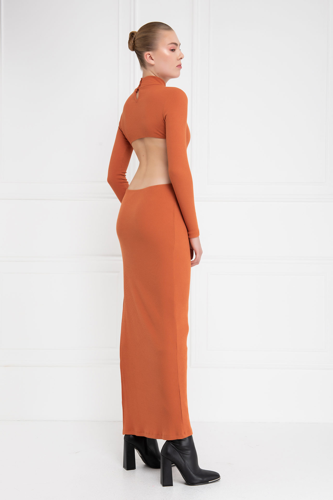 Wholesale Ochre Backless Split-Leg Maxi Dress