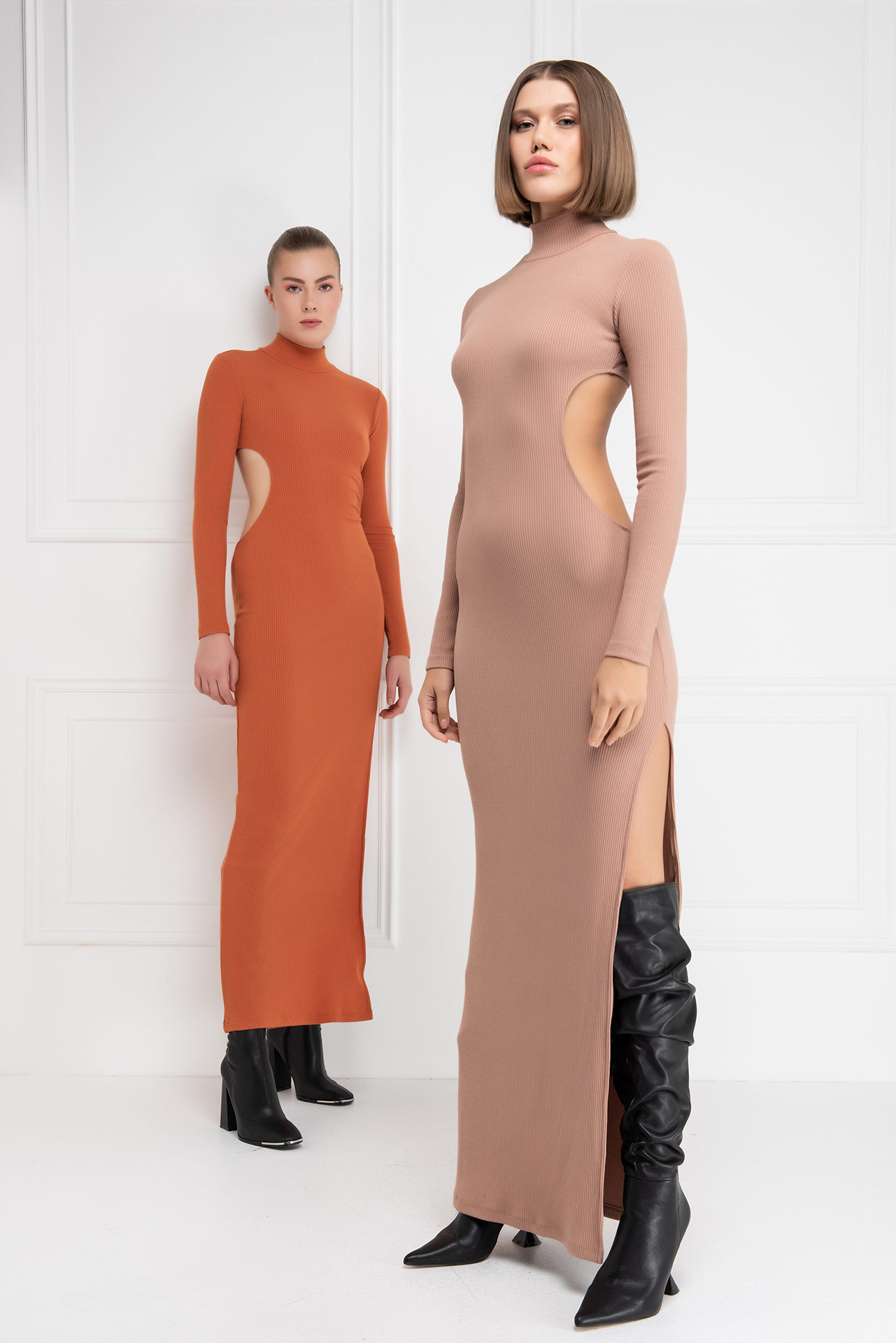 Wholesale Ochre Backless Split-Leg Maxi Dress