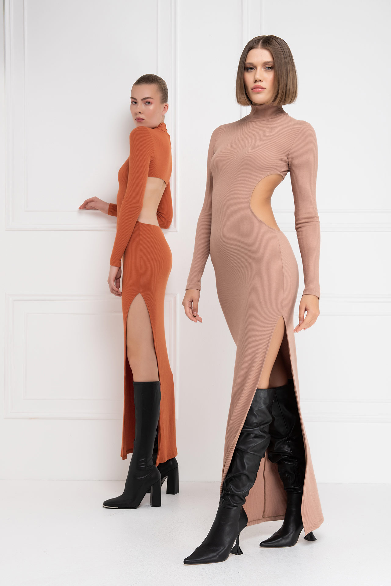 Ochre Backless Split-Leg Maxi Dress