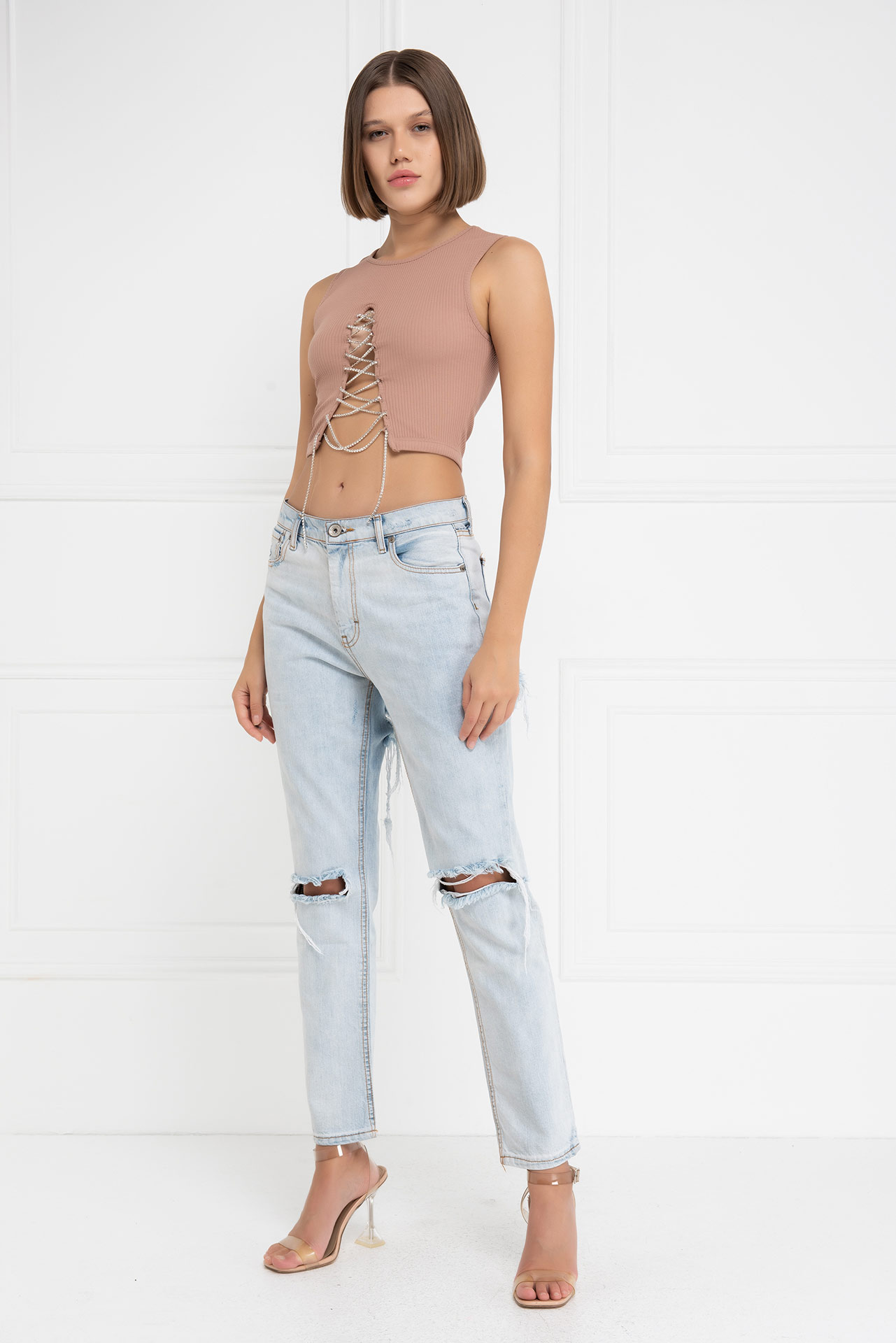 оптовая Caramel Chain-Front Cropped Top