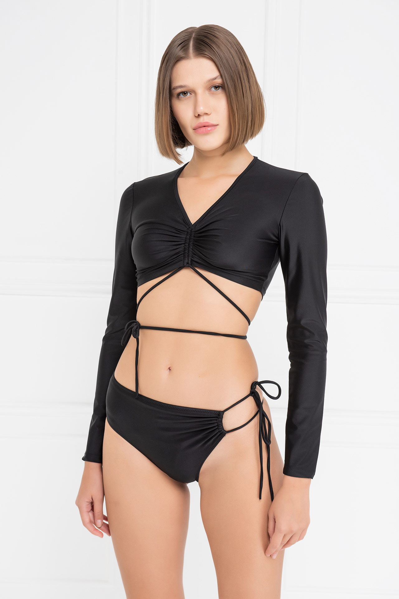 Black Strappy Shirred Bikini Set