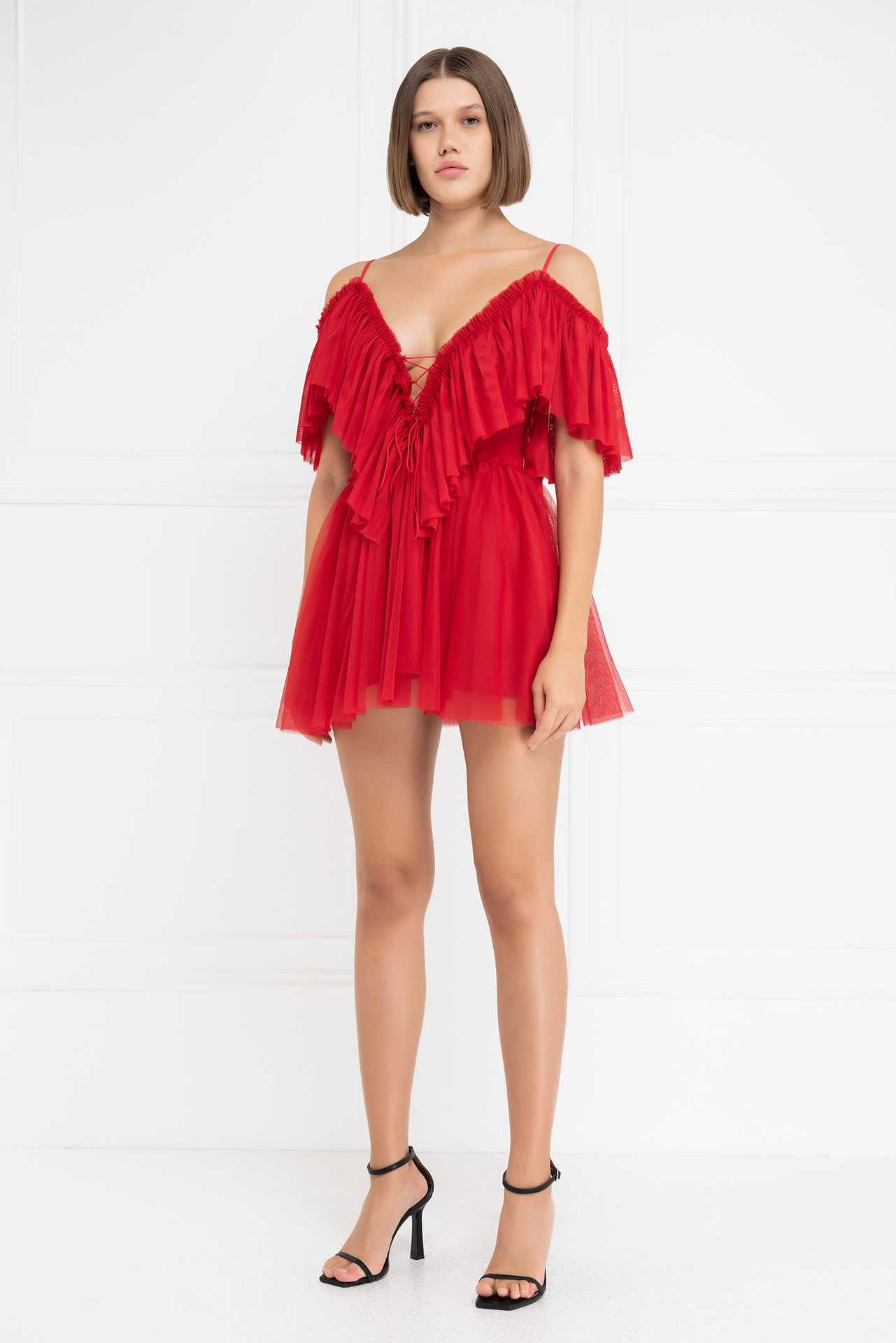 Red Off-the-Shoulder Cami Tulle Dress