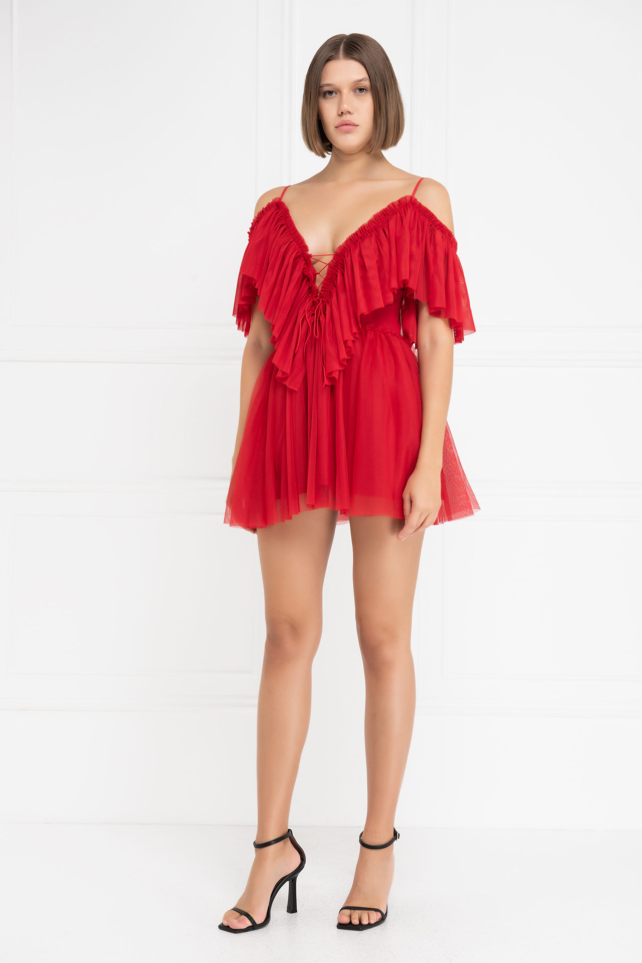 Red Off-the-Shoulder Cami Tulle Dress