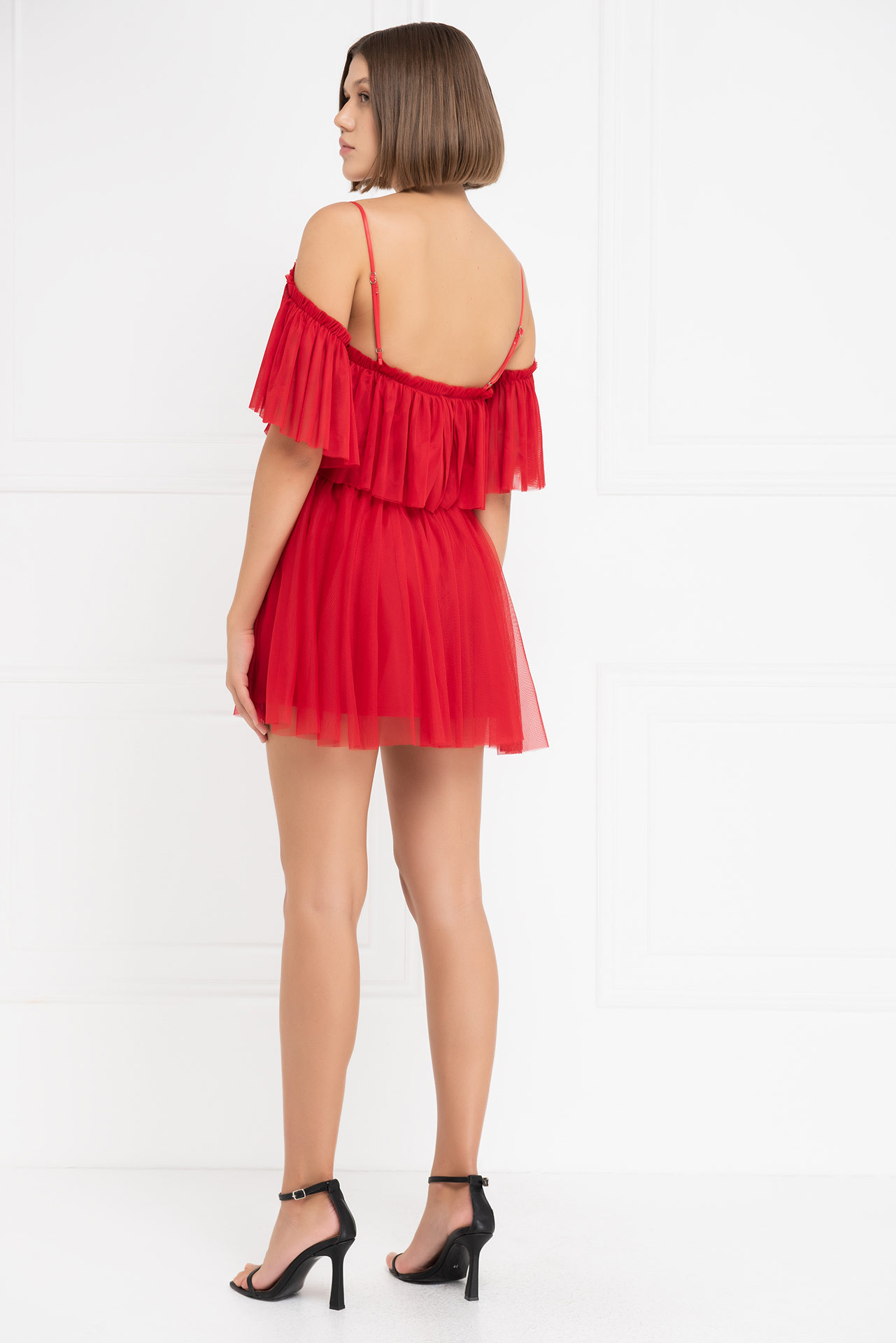 красный Off-the-Shoulder Cami Tulle Dress
