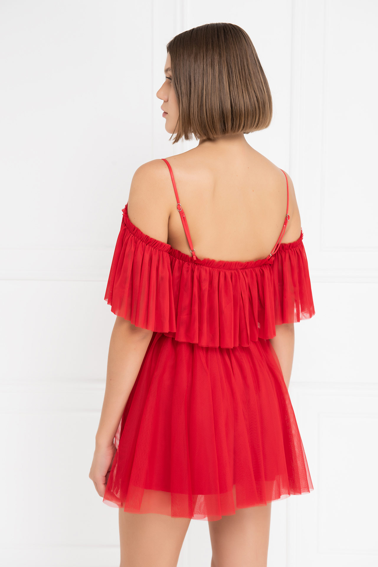 красный Off-the-Shoulder Cami Tulle Dress