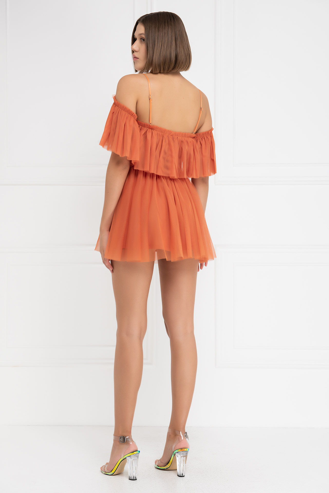 Ochre Off-the-Shoulder Cami Tulle Dress