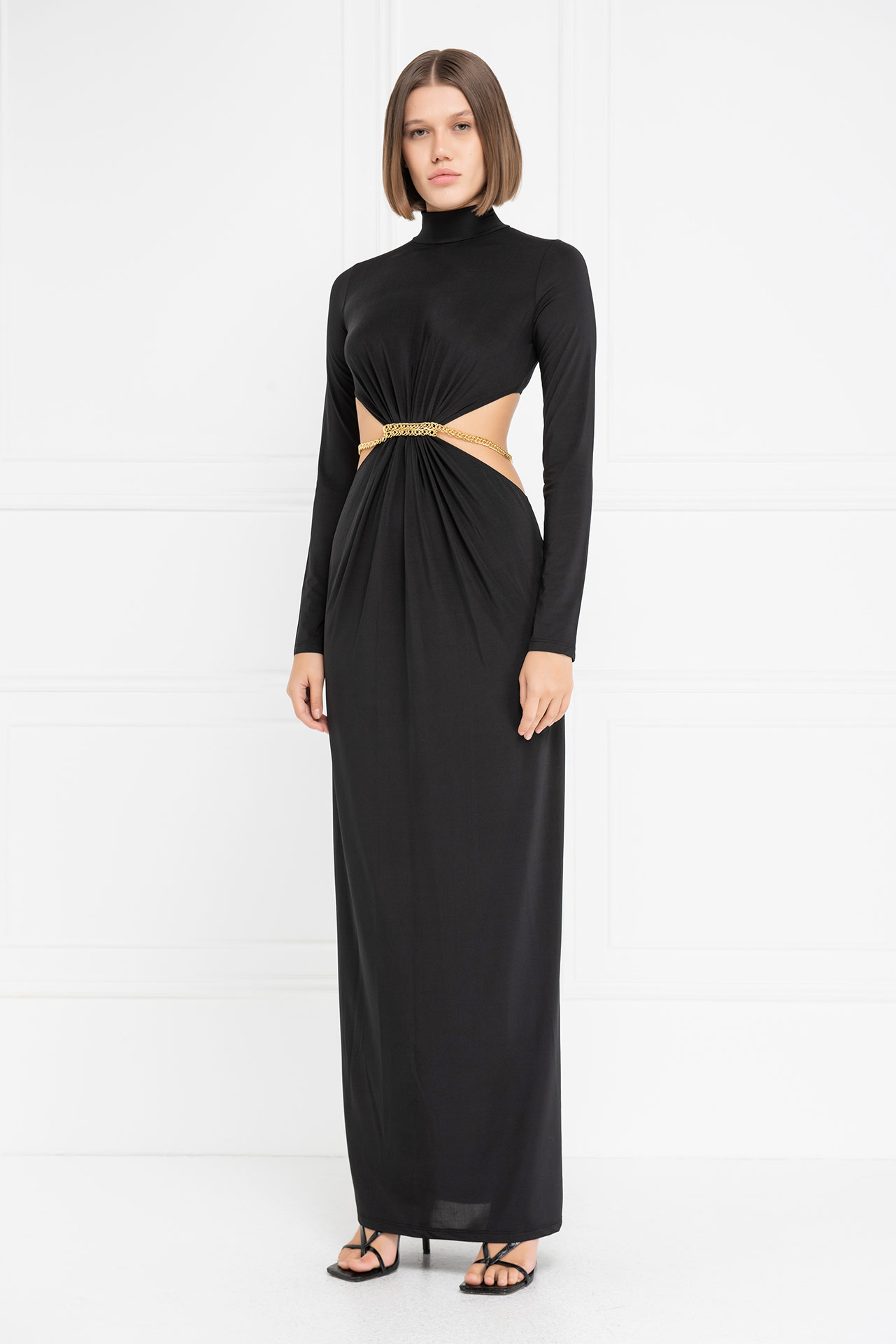 Wholesale Black Cut Out Chain Waist Maxi Dress