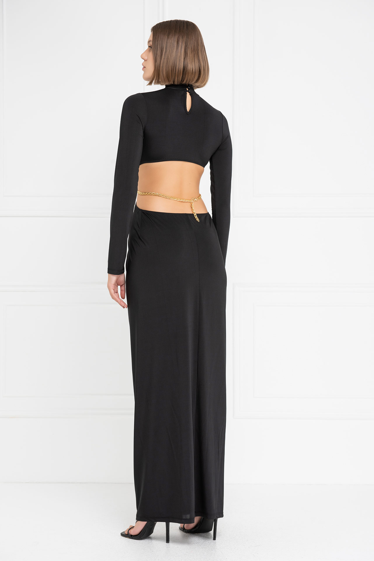 Wholesale Black Cut Out Chain Waist Maxi Dress