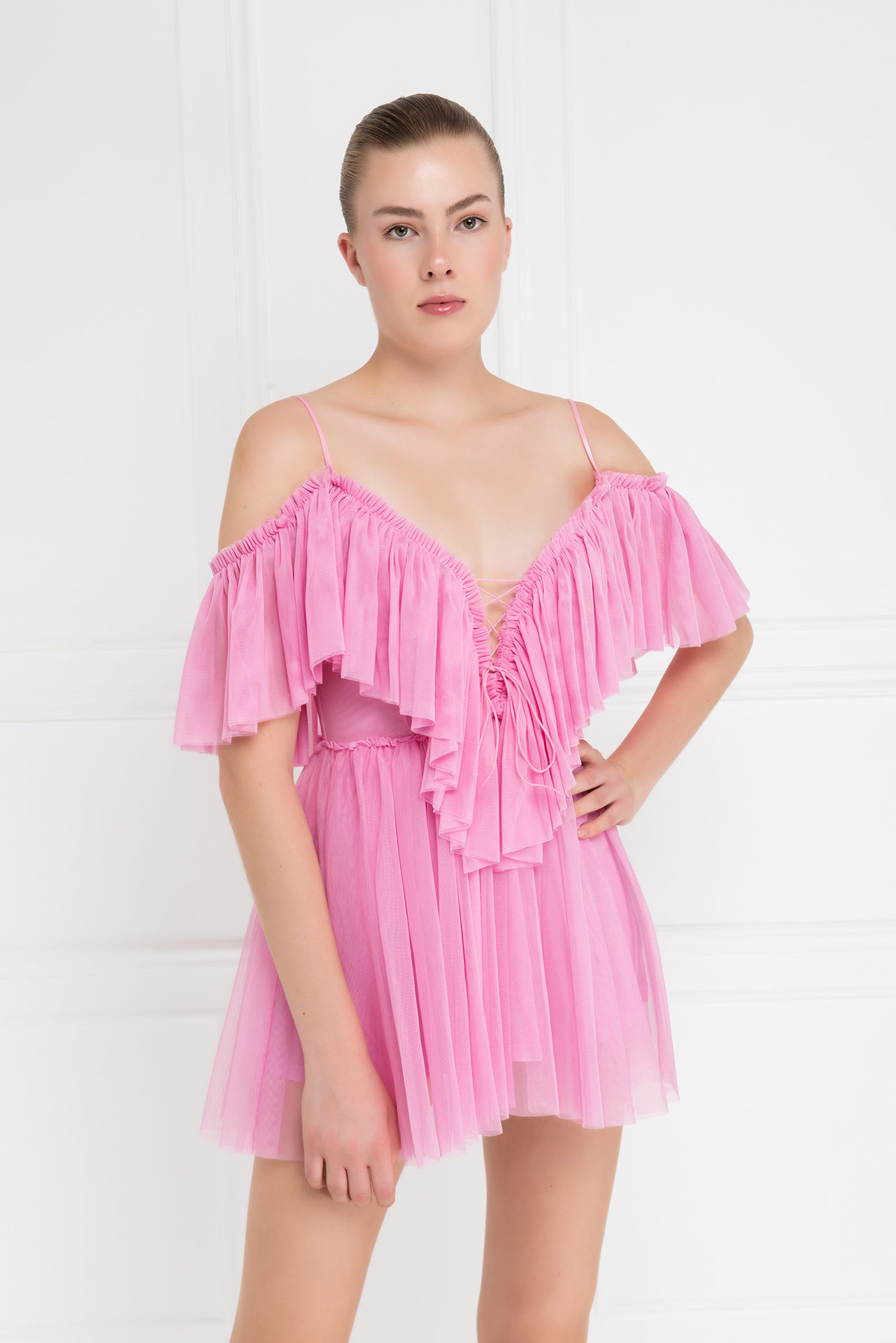 оптовая New Pink Off-the-Shoulder Cami Tulle Dress