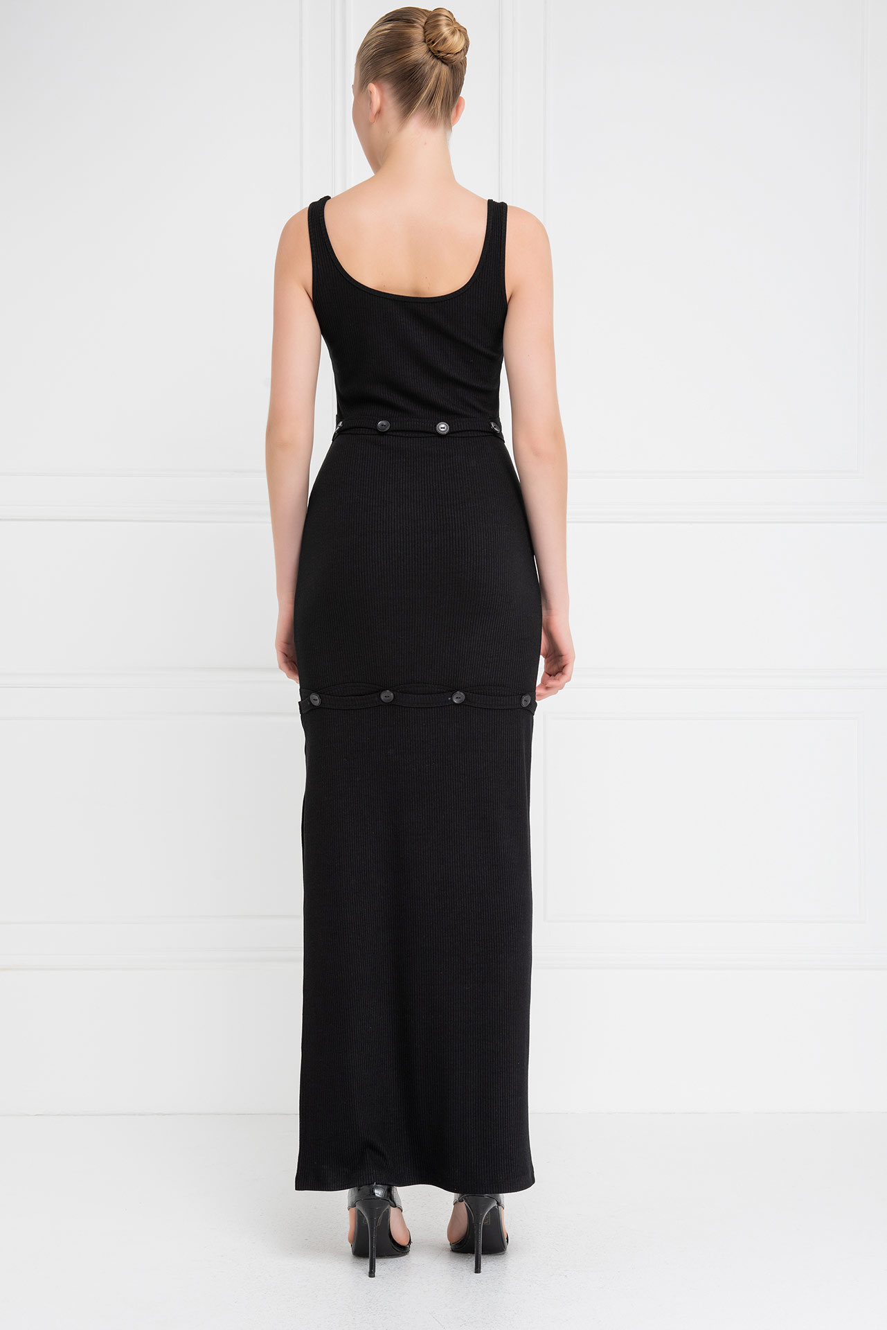 Black Button-Accent Maxi Dress