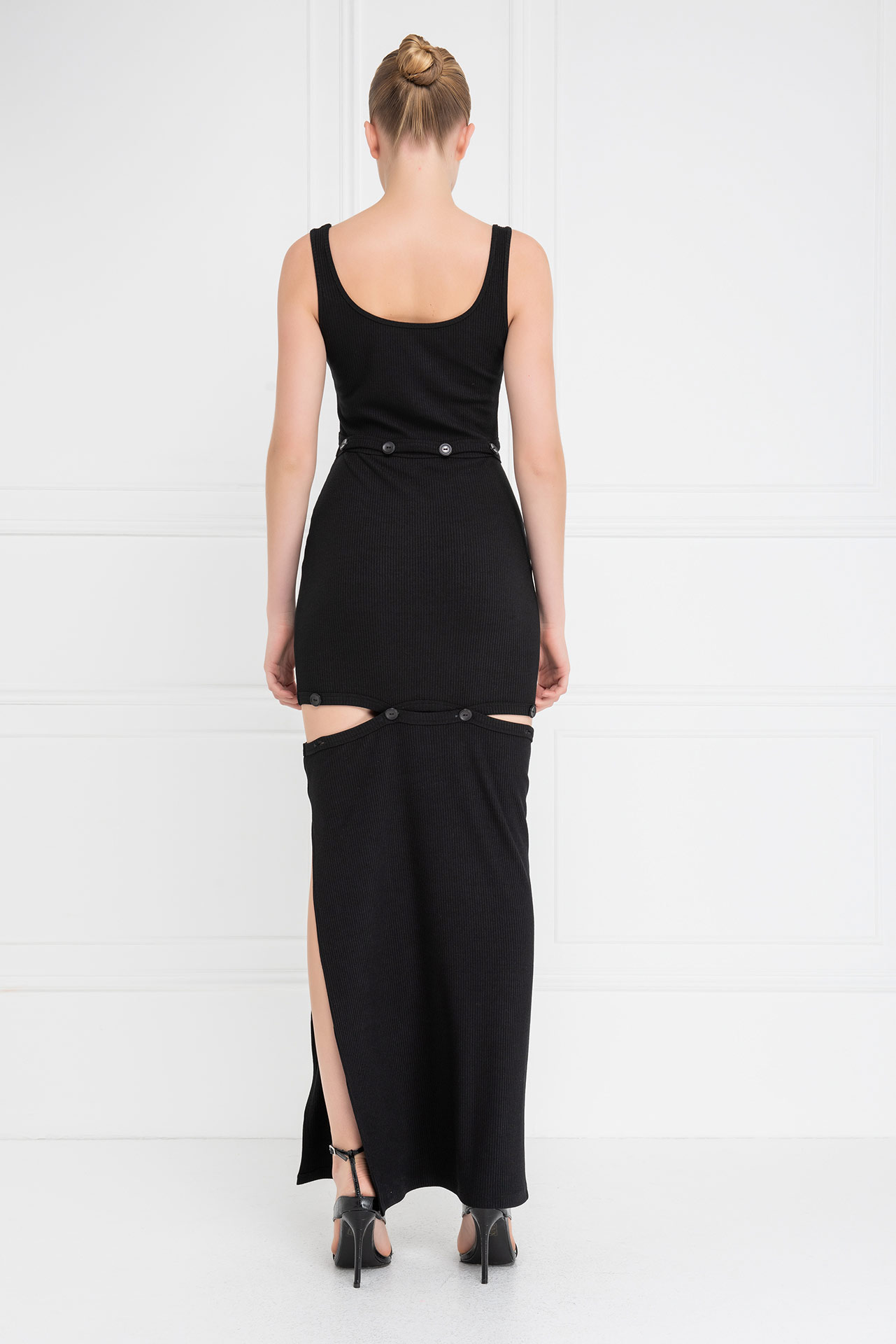 Black Button-Accent Maxi Dress