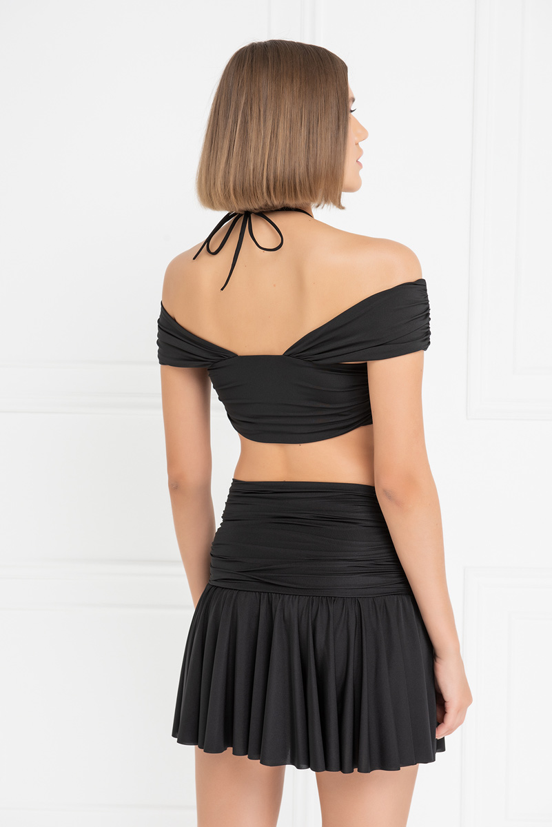 оптовая черный Shirred Crop Cami & Skirt Set