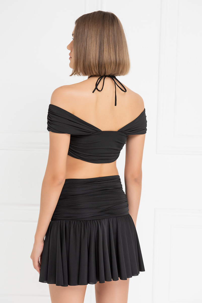 оптовая черный Shirred Crop Cami & Skirt Set