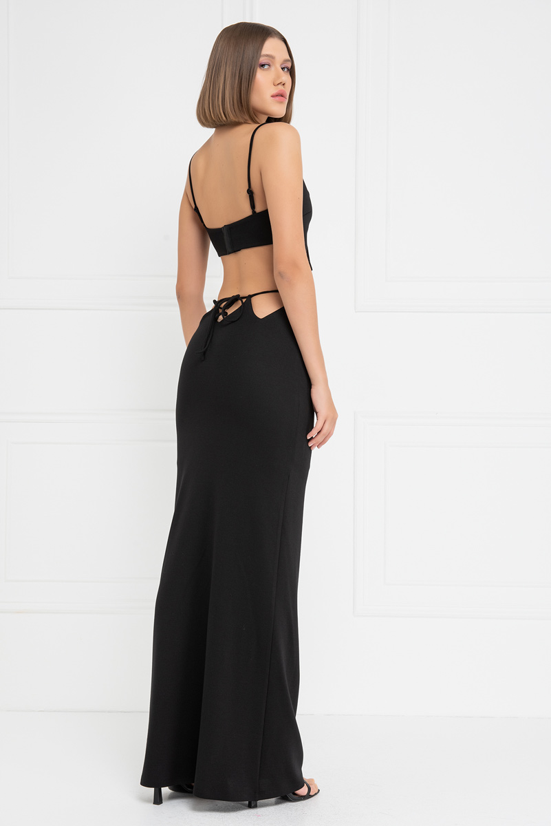 Wholesale Black Zigzag Cut Out Crop Cami & Maxi Skirt Set