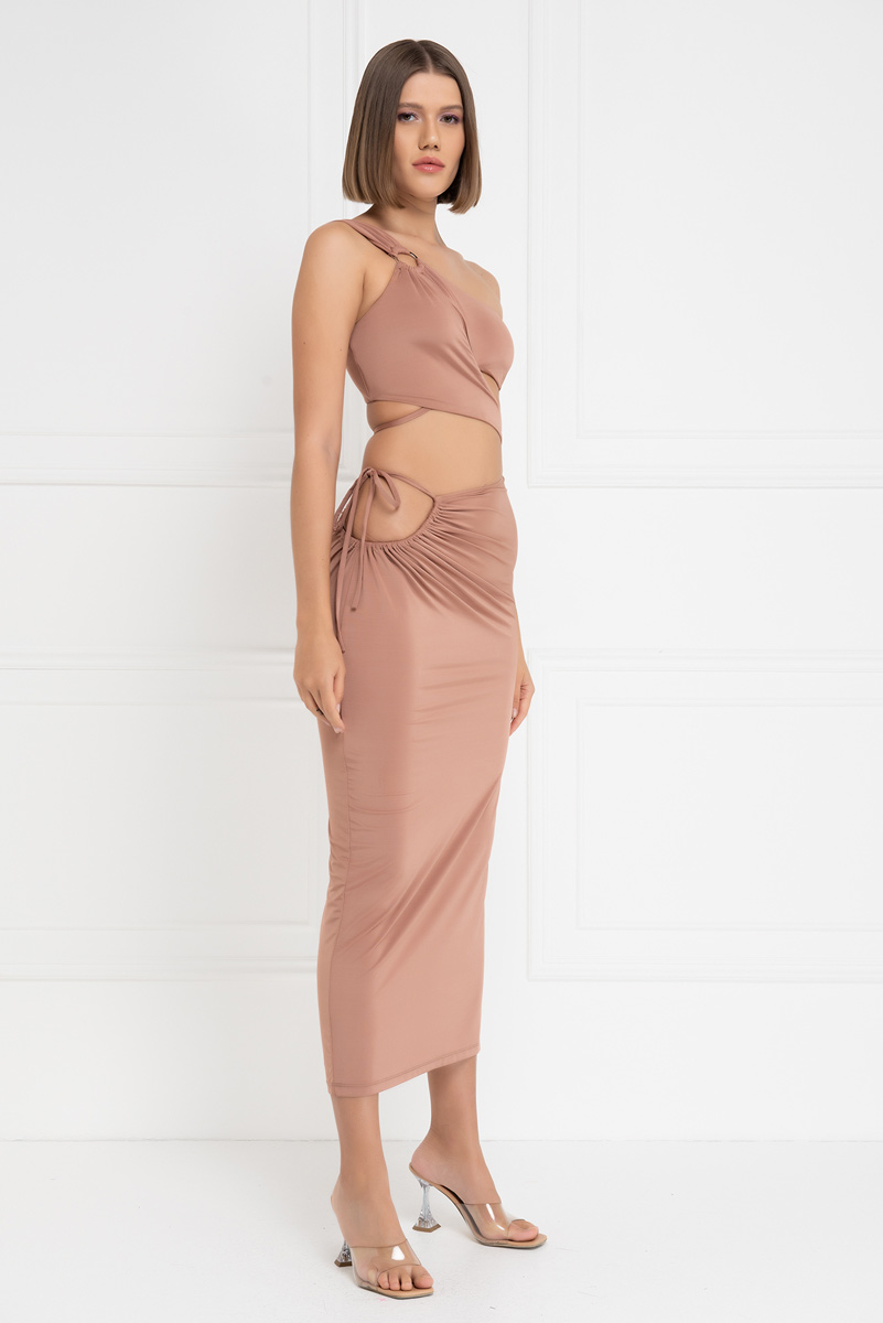 Caramel One-Shoulder Crop Top & Skirt Set