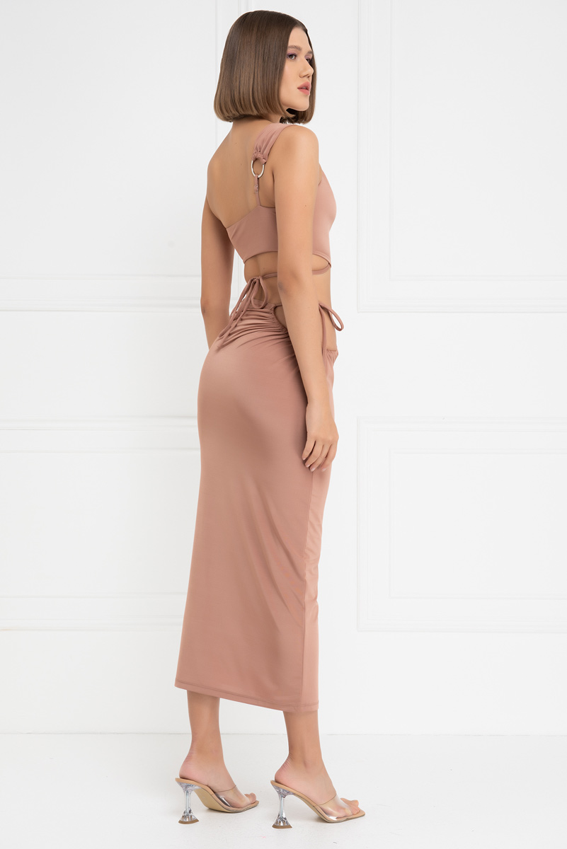 Caramel One-Shoulder Crop Top & Skirt Set