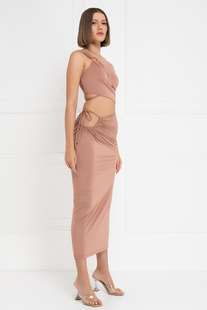 оптовая Caramel One-Shoulder Crop Top & Skirt Set