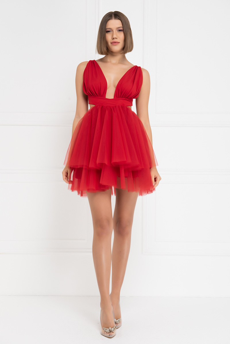 Red Backless Mini Tutu Dress