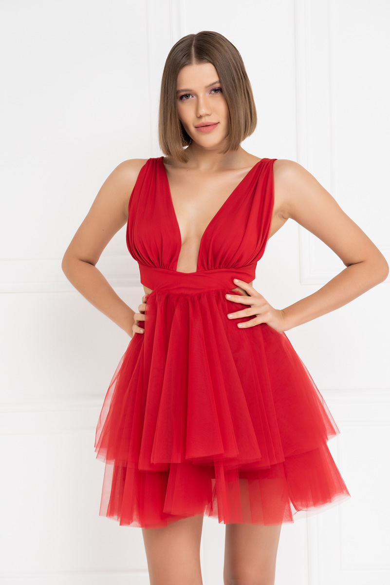 красный Backless Mini Tutu Dress