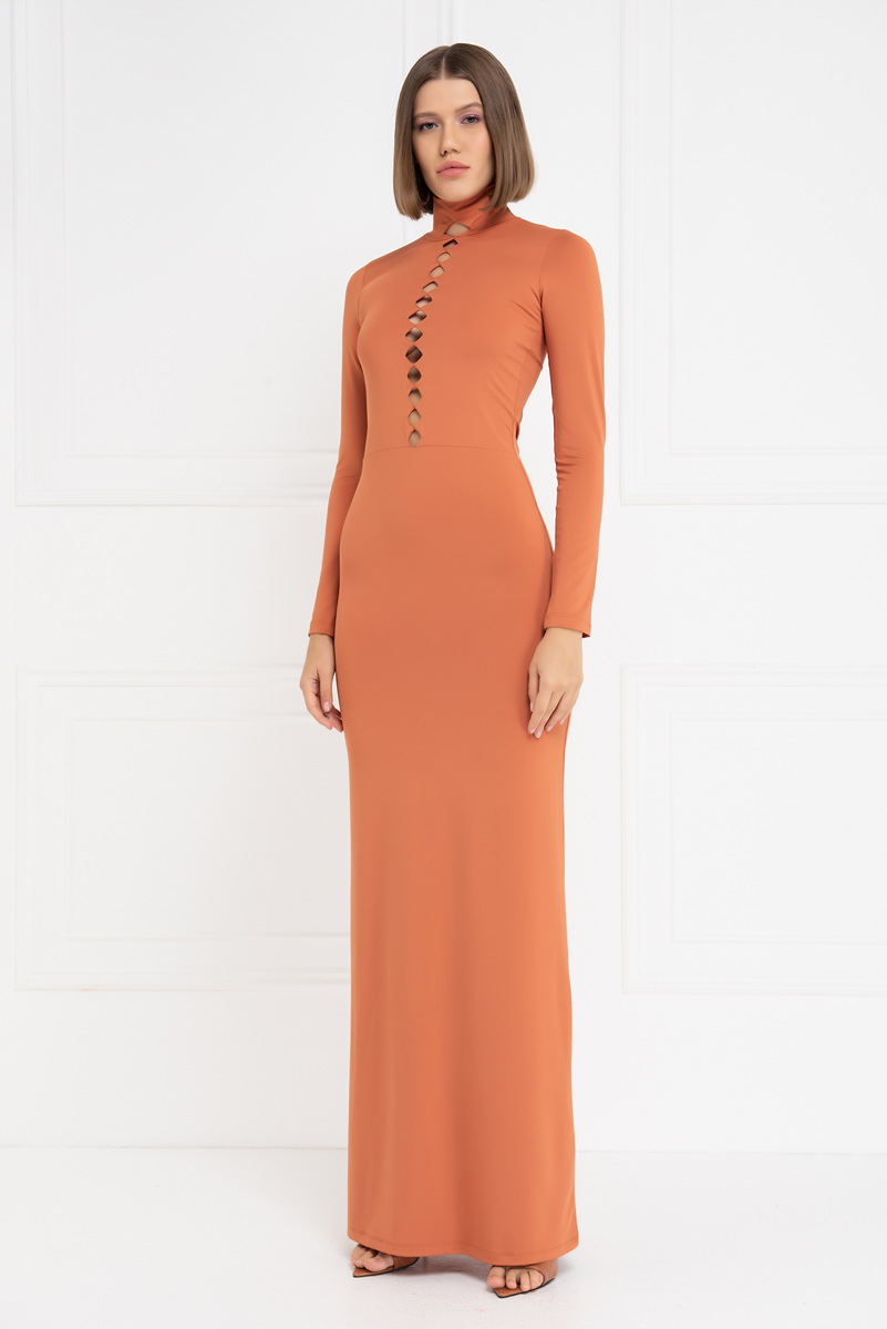 Ochre Mock Neck Cut Out Maxi Dress