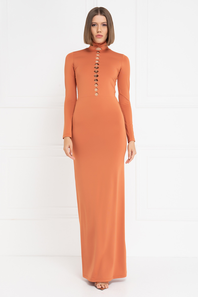 Ochre Mock Neck Cut Out Maxi Dress