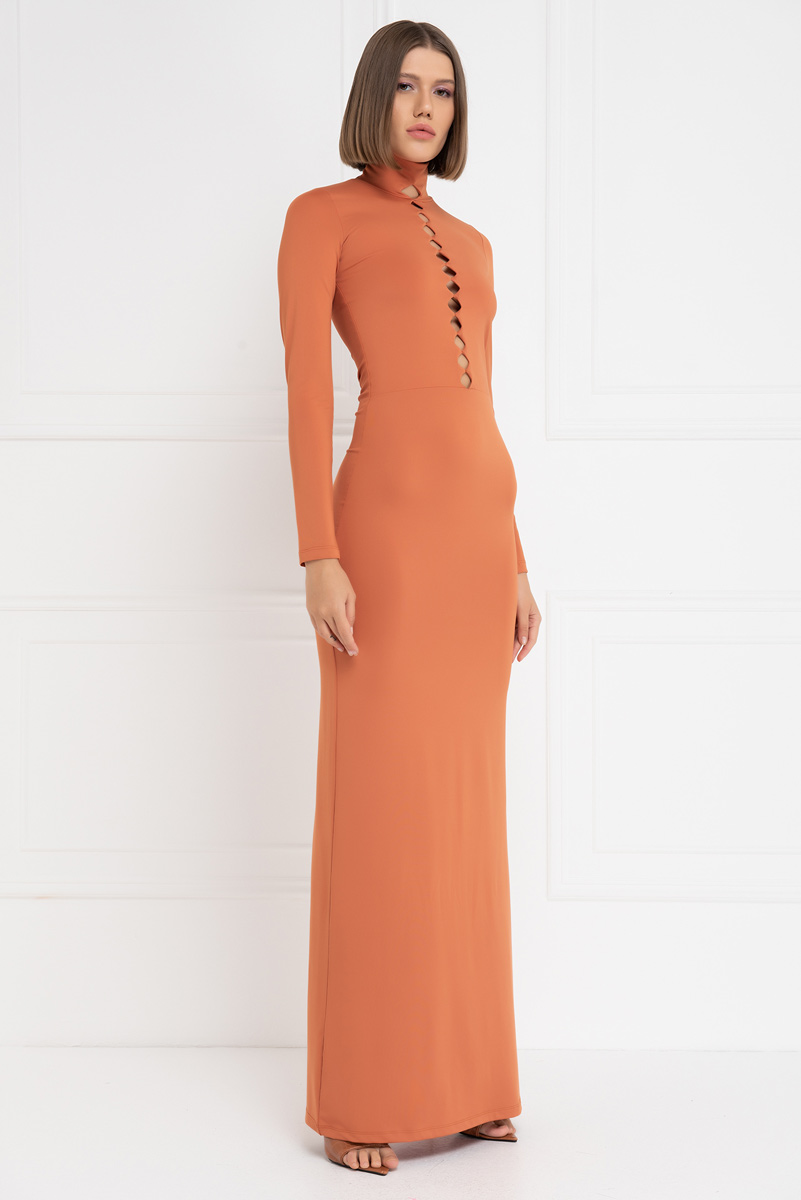 Ochre Mock Neck Cut Out Maxi Dress