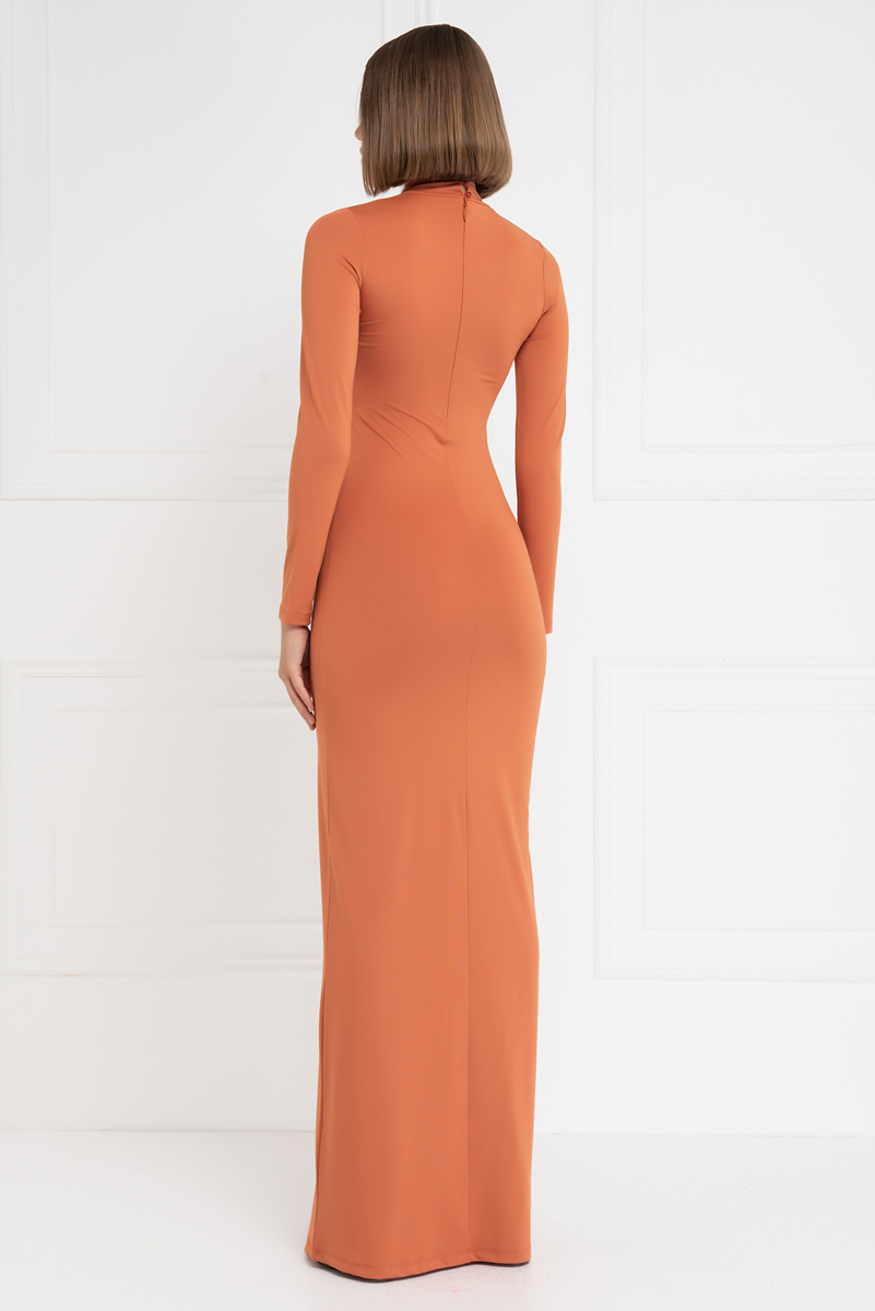 Ochre Mock Neck Cut Out Maxi Dress