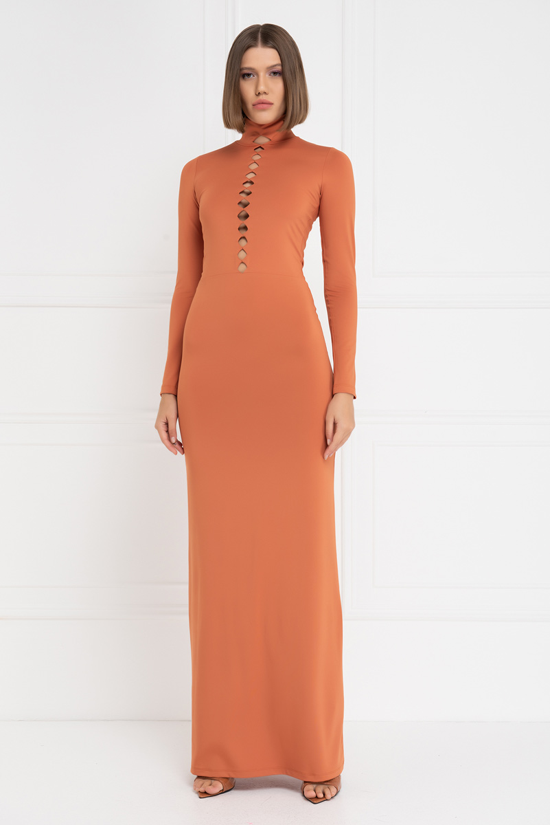 Ochre Mock Neck Cut Out Maxi Dress