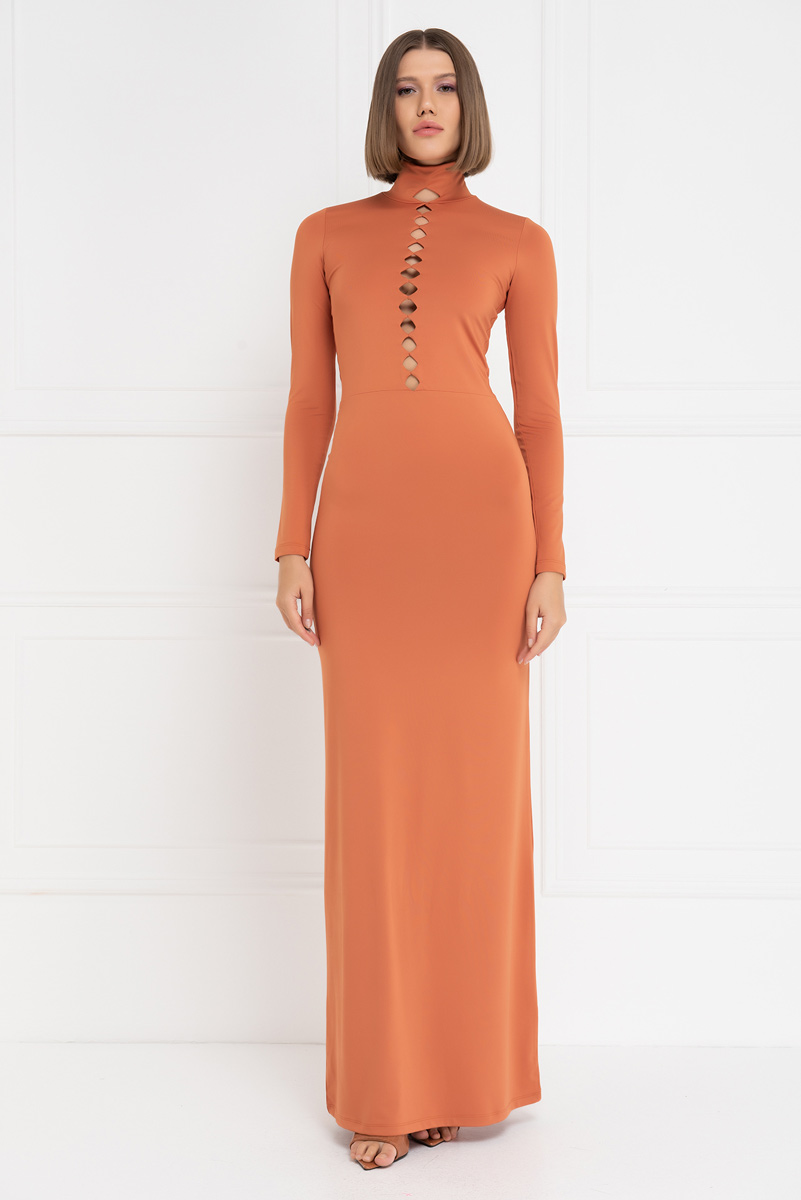 Ochre Mock Neck Cut Out Maxi Dress