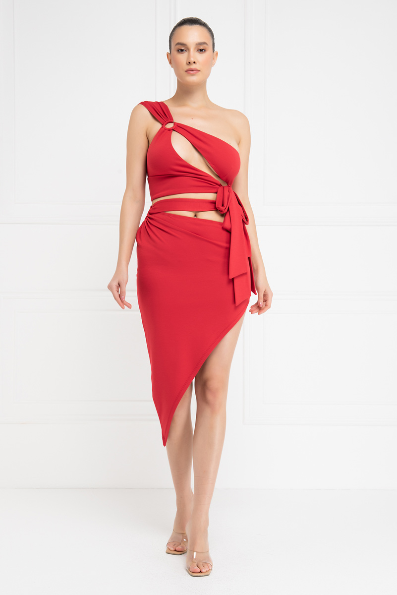 Wholesale Red Bandage Crop Top & Skirt Set