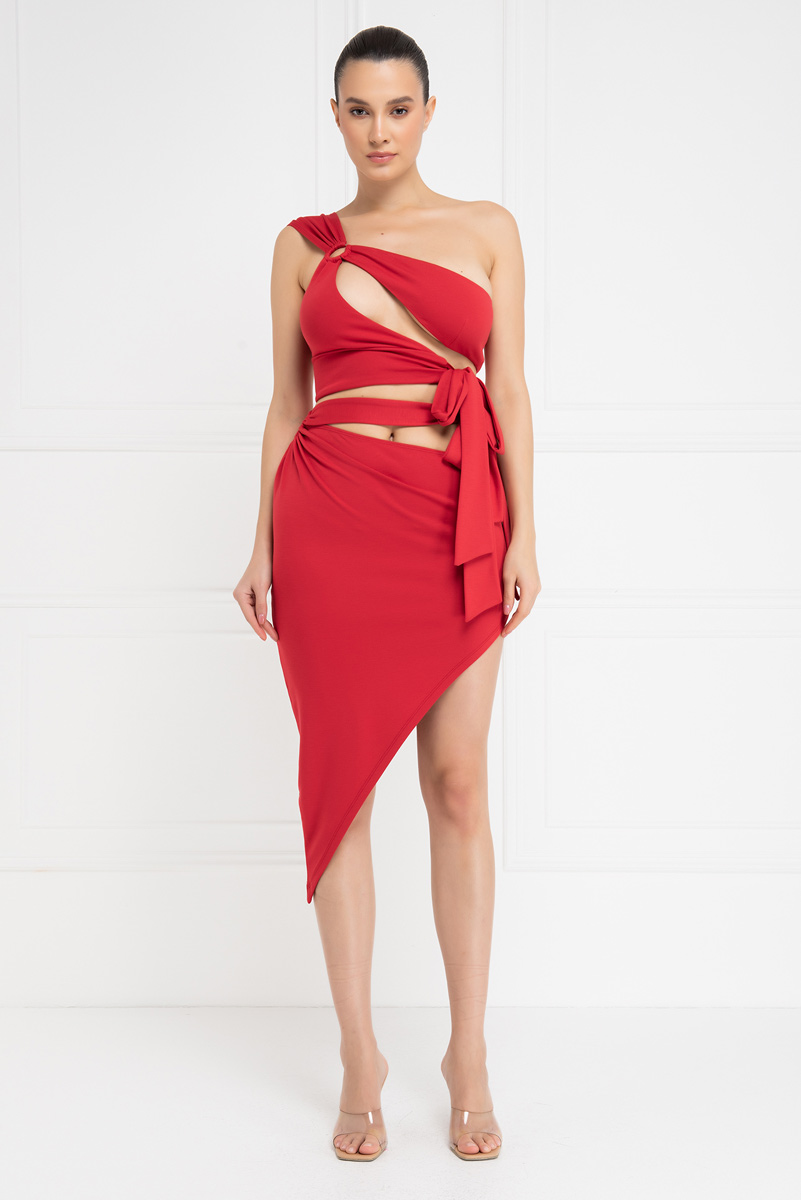 Wholesale Red Bandage Crop Top & Skirt Set