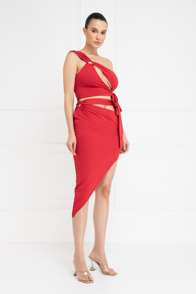 Red Bandage Crop Top & Skirt Set