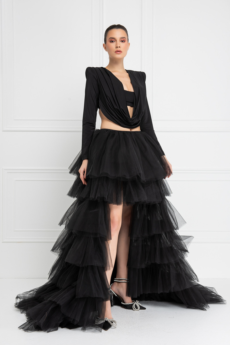 Ruffle Black Tulle Skirt