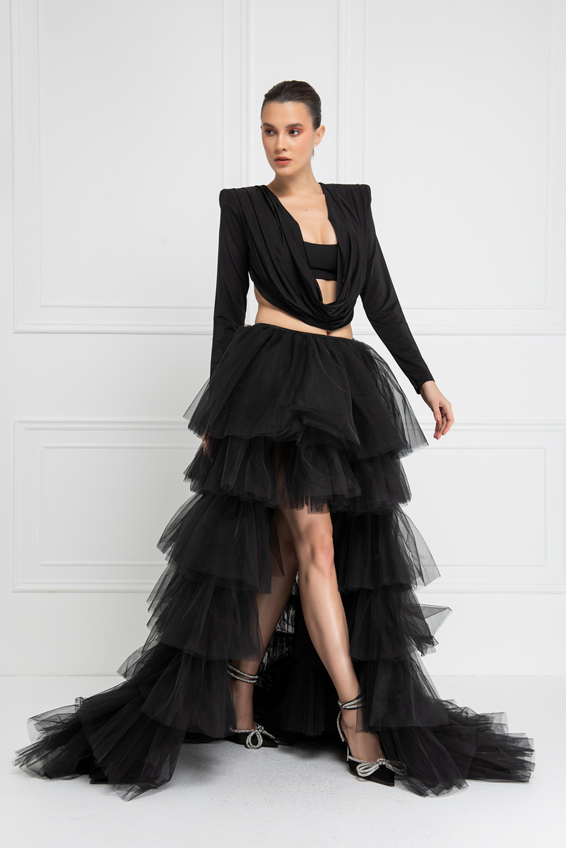 Ruffle Black Tulle Skirt