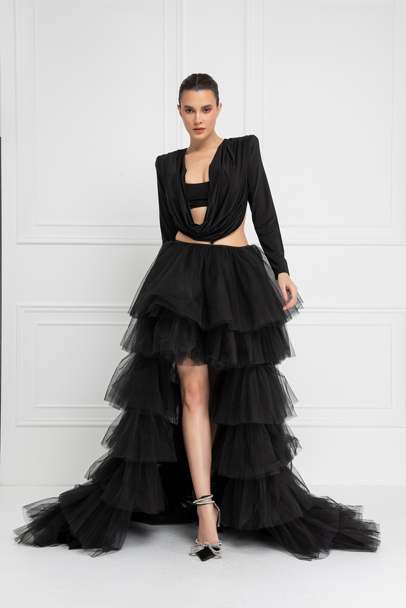 Ruffle Black Tulle Skirt