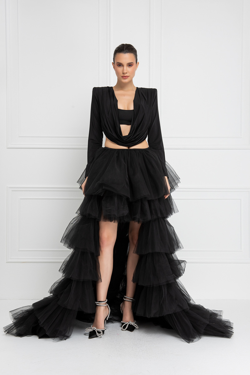 Ruffle Black Tulle Skirt