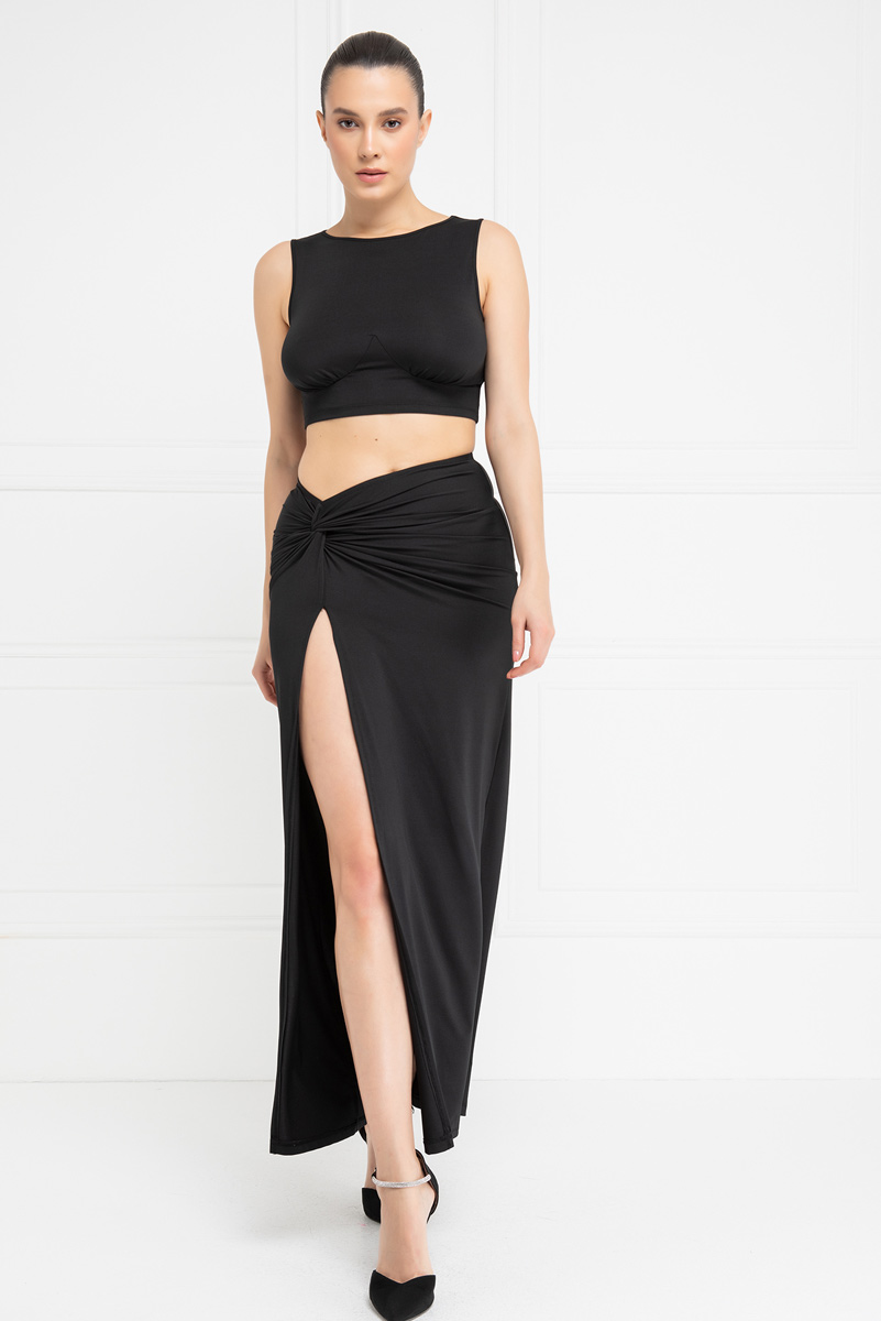 Wholesale Black High-Split Maxi Skirt