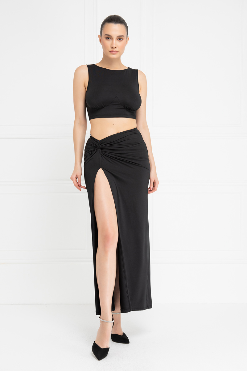 Black High-Split Maxi Skirt