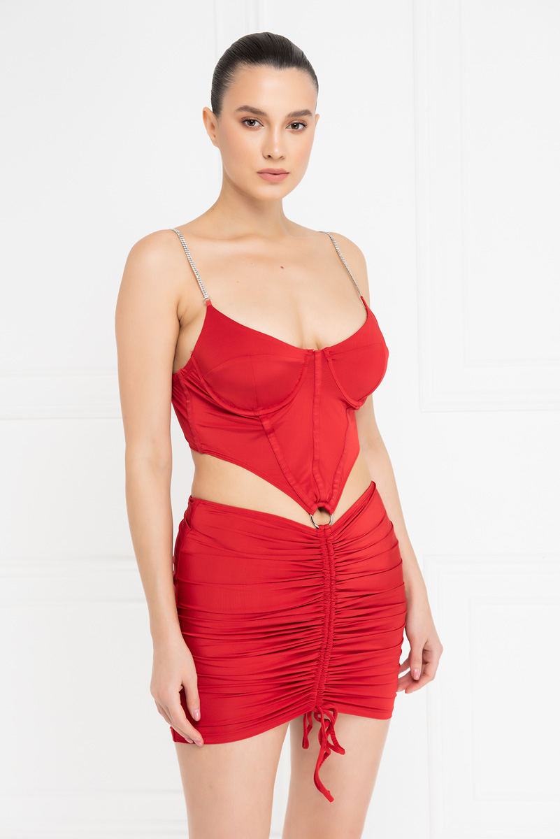 красный Embellished-Strap Cut Out Dress