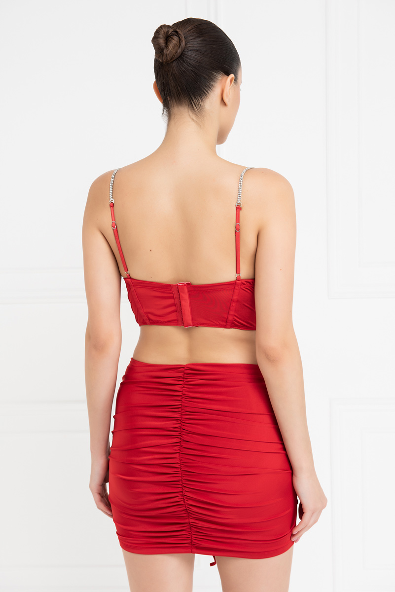 Red Embellished-Strap Cut Out Dress