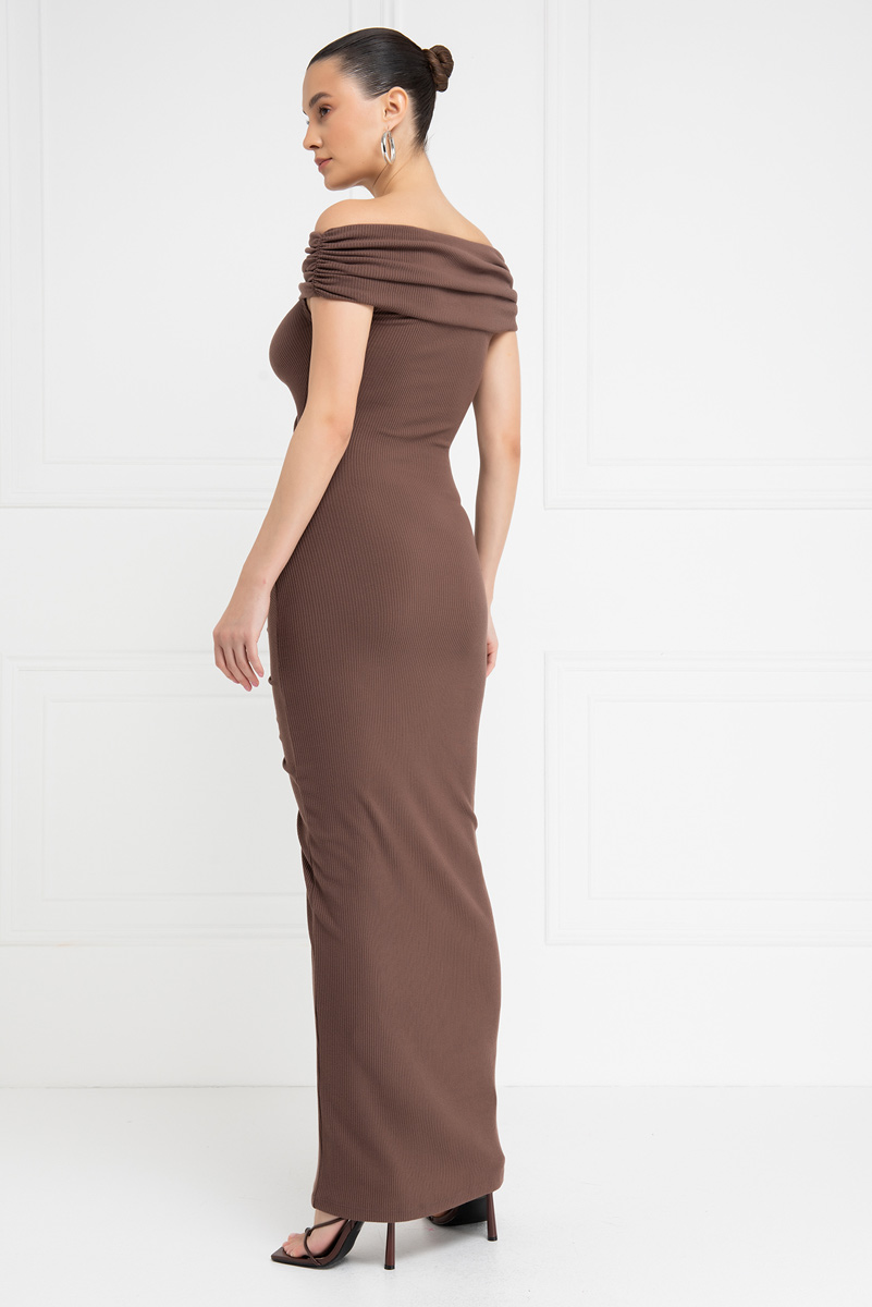 Milky Coffee Cut Out Front Off-the-Shoulder Dress