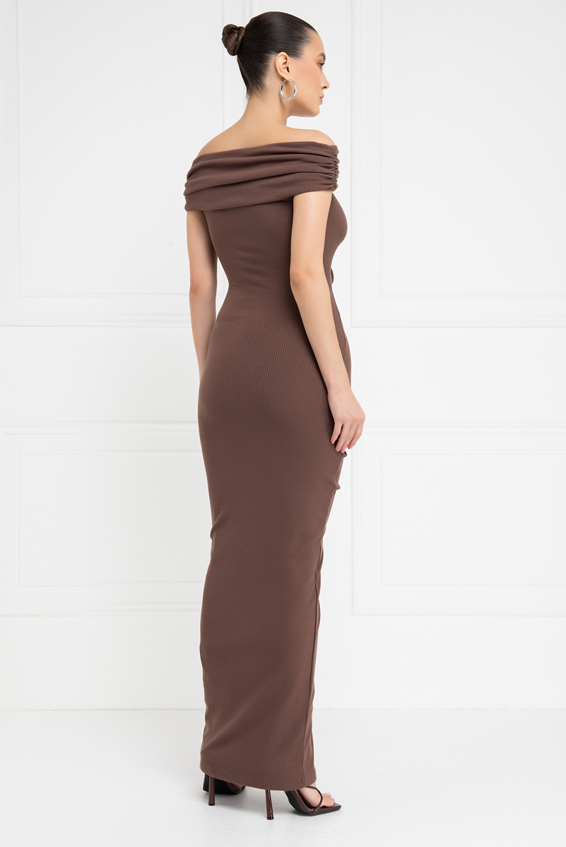 Milky Coffee Cut Out Front Off-the-Shoulder Dress
